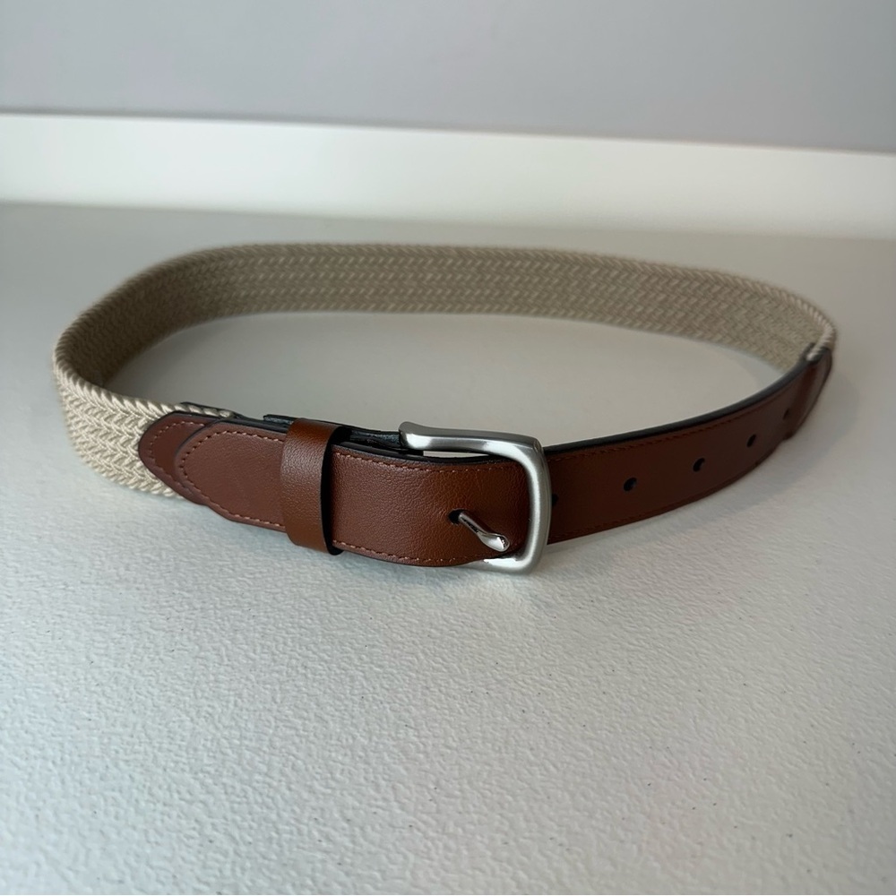 NEW Class Club Boy’s Brown Khaki Stretch Woven Cowhide Belt Size 26 28